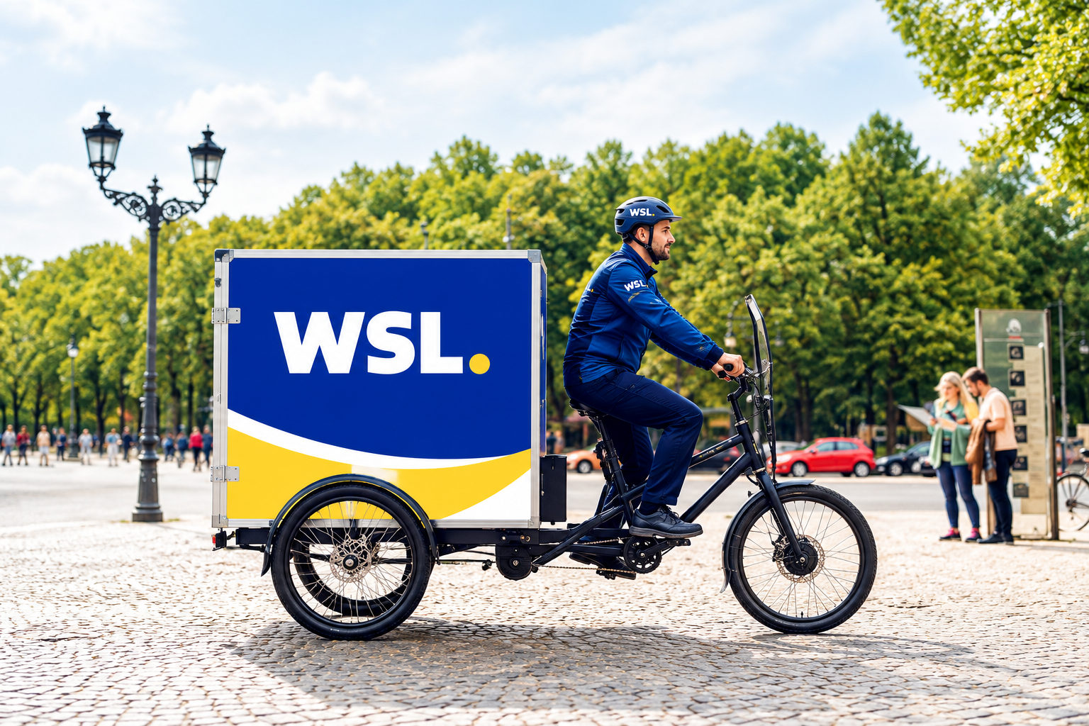 Repartidor WSL en una bicicleta de carga
