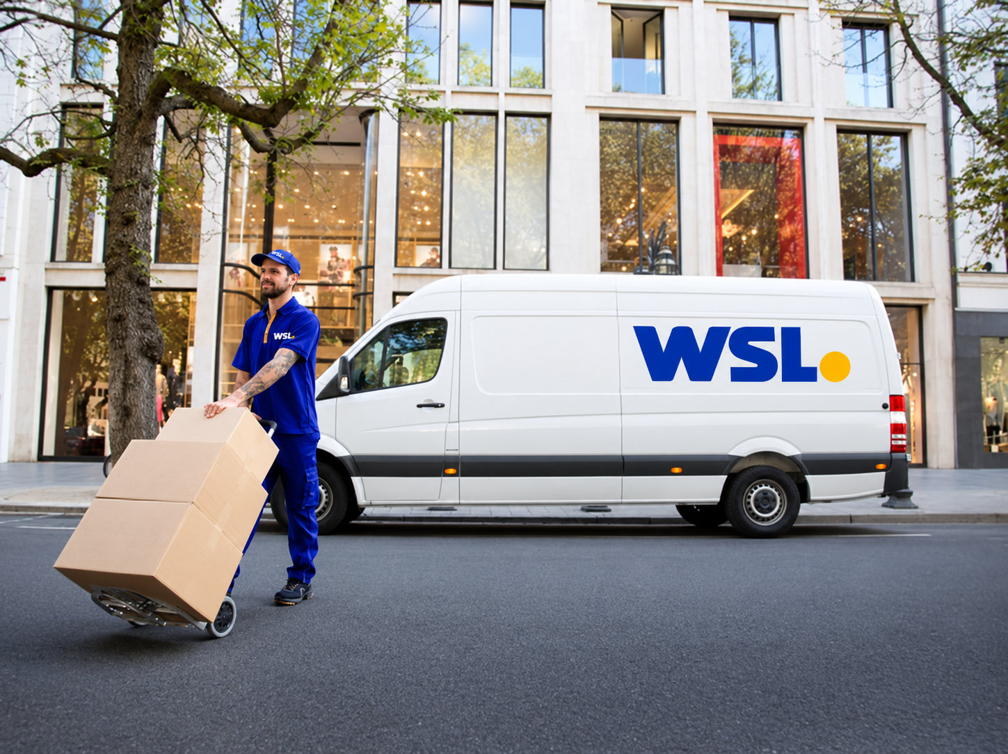 Repartidor WSL junto a una furgoneta de la empresa